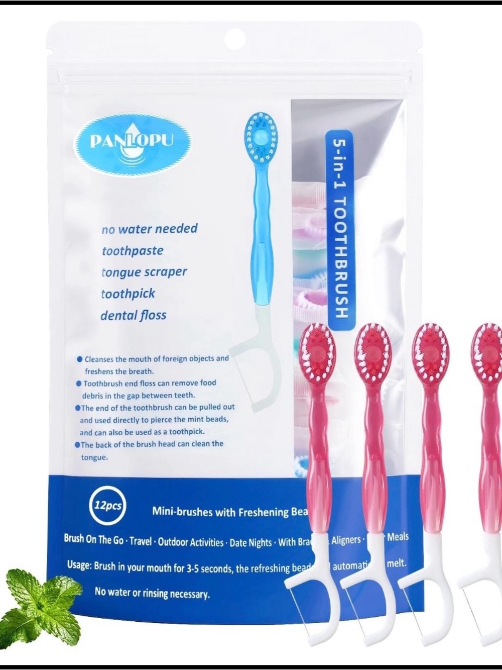 Mini Disposable 5-in-1 Toothbrushes with Toothpaste Travel - Pack of 12